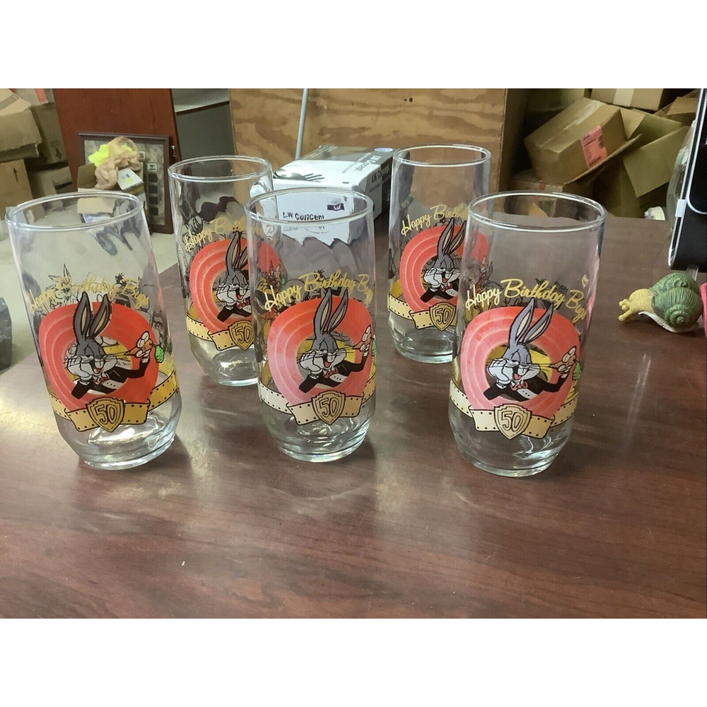 Happy Birthday 50th Anniversary Bugs Bunny Glasses 1990 Looney Tunes Lot 5